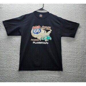 Vintage Route 66 Arizona Flagstaff T-Shirt Men's Large Chief USA Black Cotton